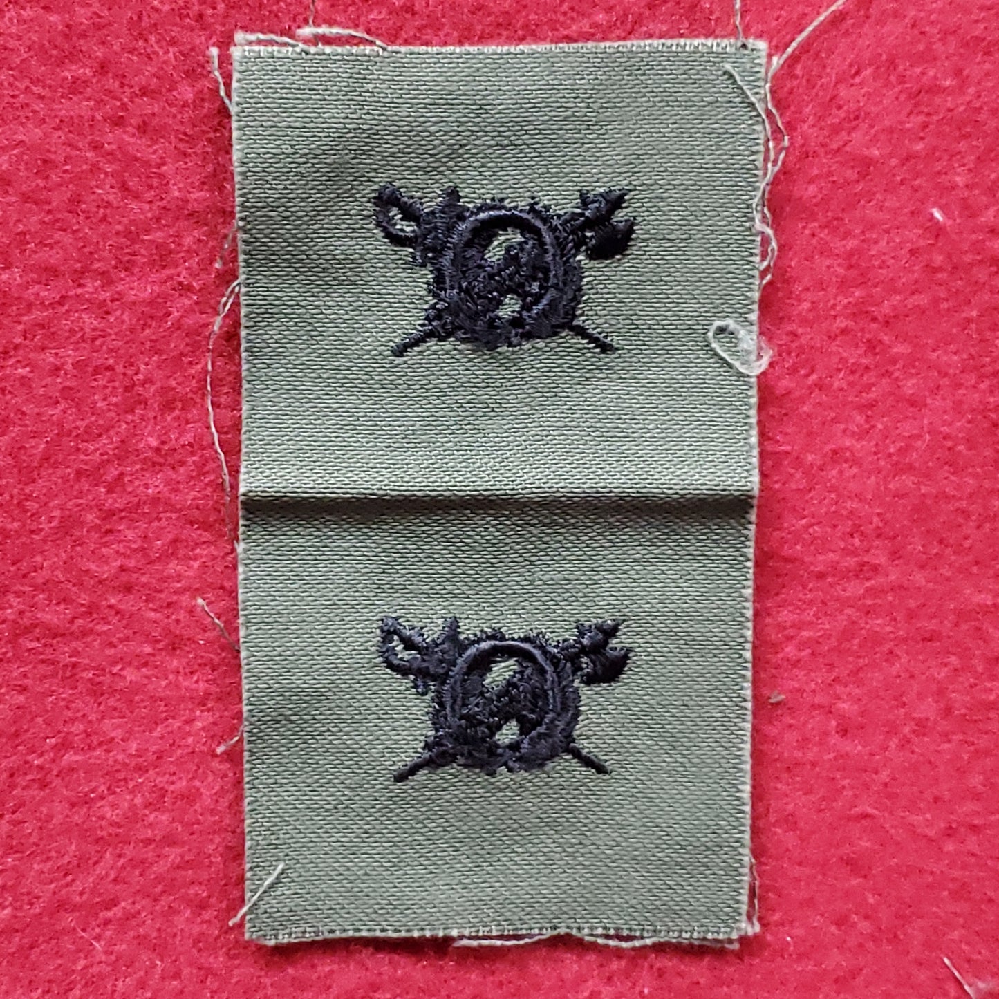 VINTAGE US Army PAIR of IG INSPECTOR GENERAL Patch Sew On OD Olive Drab Black Subdued (05o24)