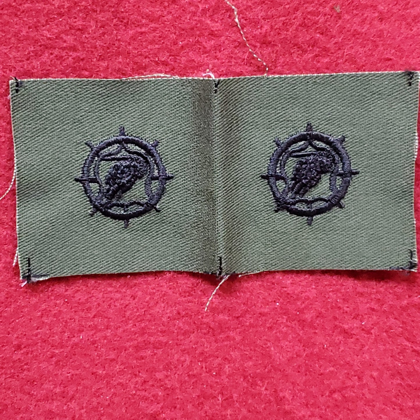 VINTAGE US Army PAIR of TRANSPORTATION Patch Sew On OD Olive Drab Black Subdued (05o40)