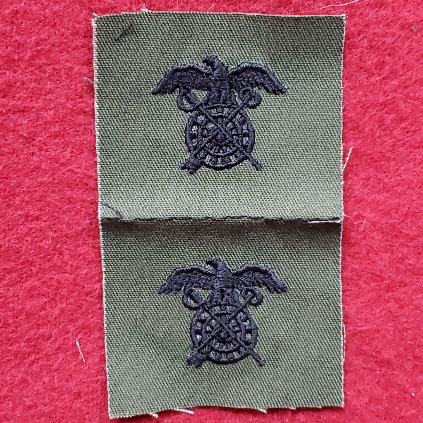 VINTAGE US Army PAIR of CHAPLAIN CORPS Patch Sew On OD Olive Drab Black Subdued (05o37)