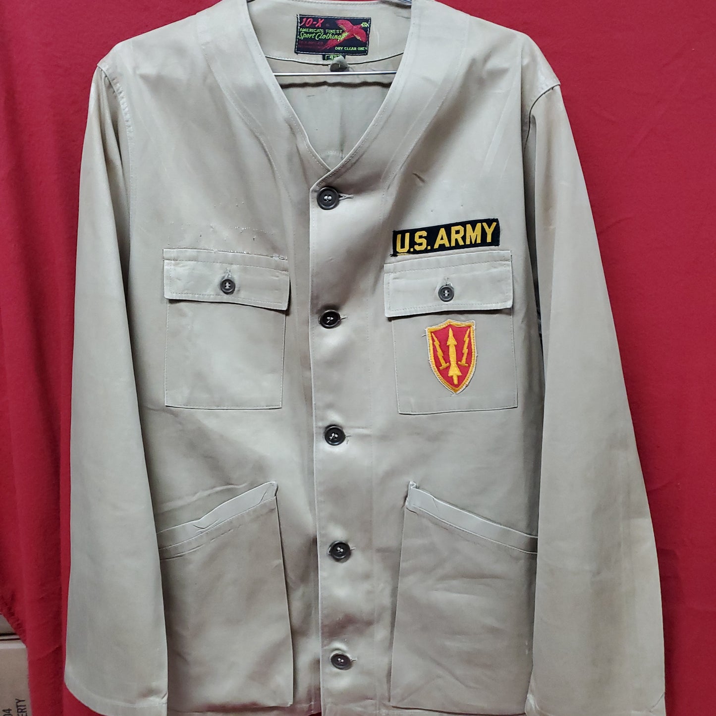 VINTAGE 1960s Sz 42 US Army 10-X AIR DEFENSE COMMAND Long-Sleeve Shirt Excellent Condition (28o da04-13)
