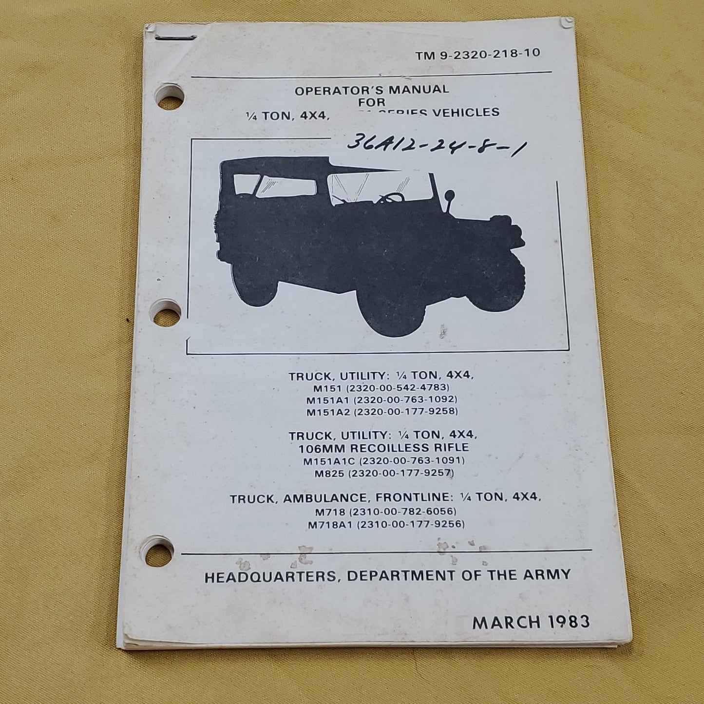 Operator's Manual for 1/4 Ton, 4x4, ... Vehicles, March 1983 (30o)