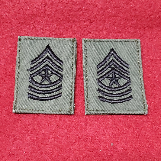 *LOT of 10* SET of VINTAGE US Army E-9 SERGEANT MAJOR Velcro Subdued BDU OD Black Rank (WSB06)