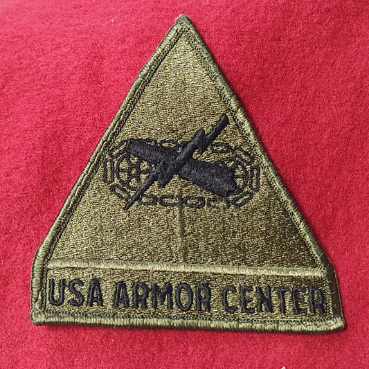 US Army USA ARMOR CENTER Patch Sew On Subdued OD Woodland (bu06-uac)