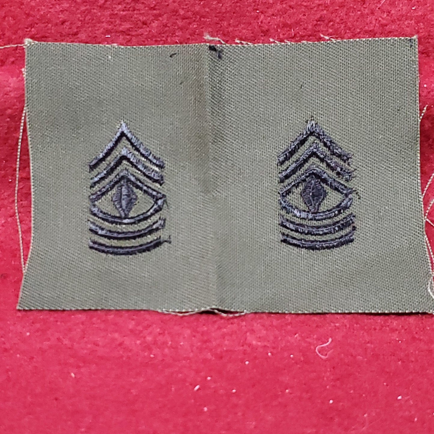 SET of US Army 1ST FIRST SERGEANT Subdued OD Black Sew On BDU Vietnam Era (26cr44)