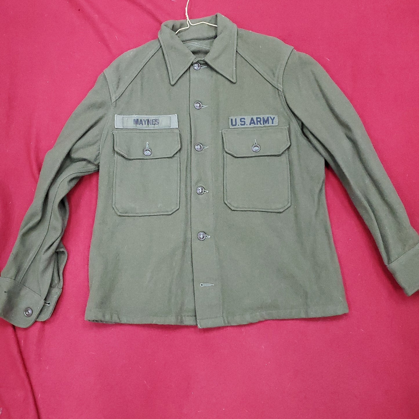 VINTAGE Man's Small Regular (?) Wool Olive Green Coat Shirt Excellent Condition (eb08-20)