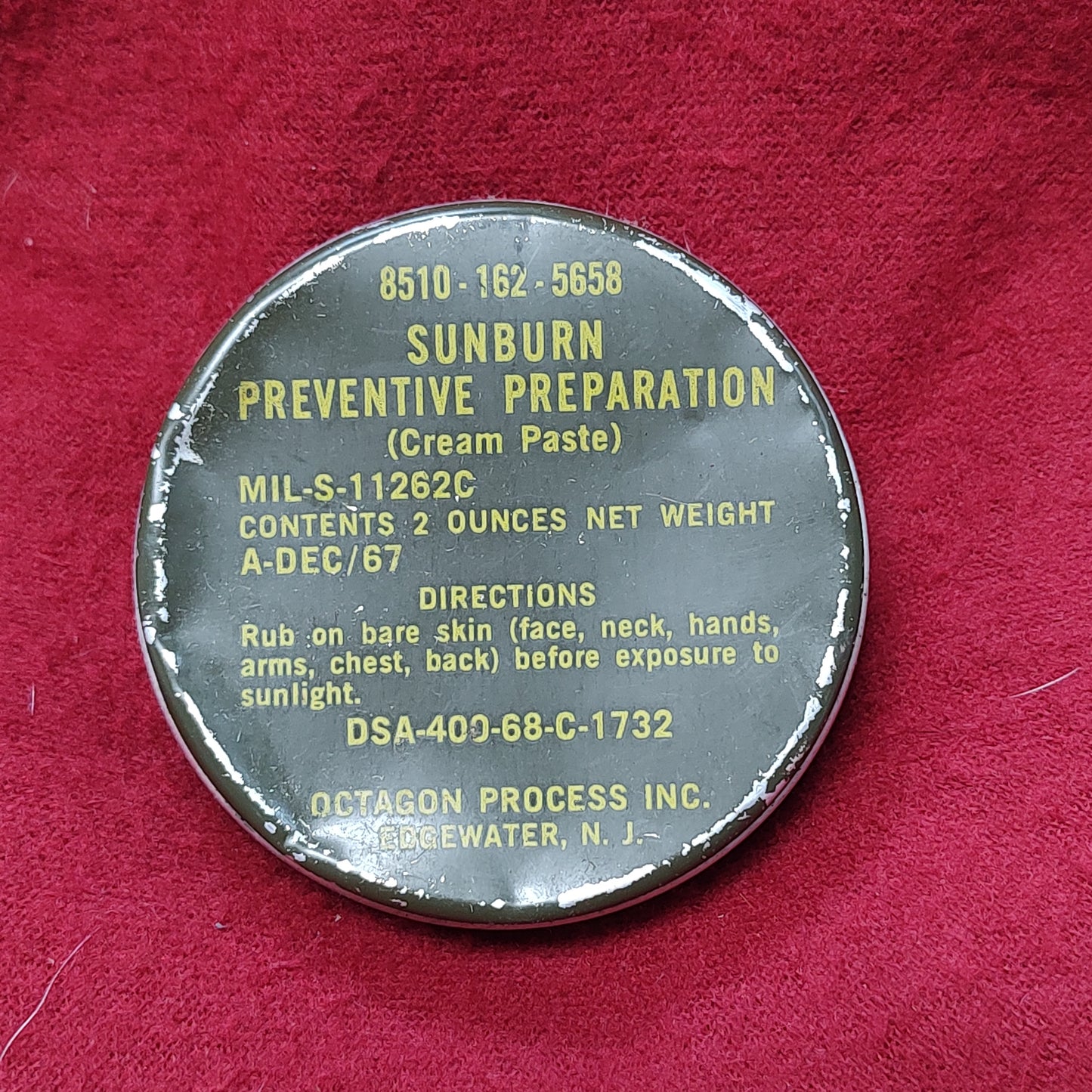 Vintage US Army Sunburn Preventative Preparation Cream Paste 8510-162-5658 (28o da04-21)