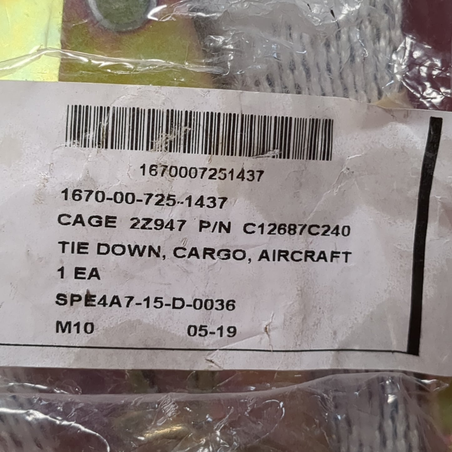 NOS US Army 5000lb Tie-Down Cargo Aircraft Ratchet Strap 1670-00-725-1437 (BA04-APR319)