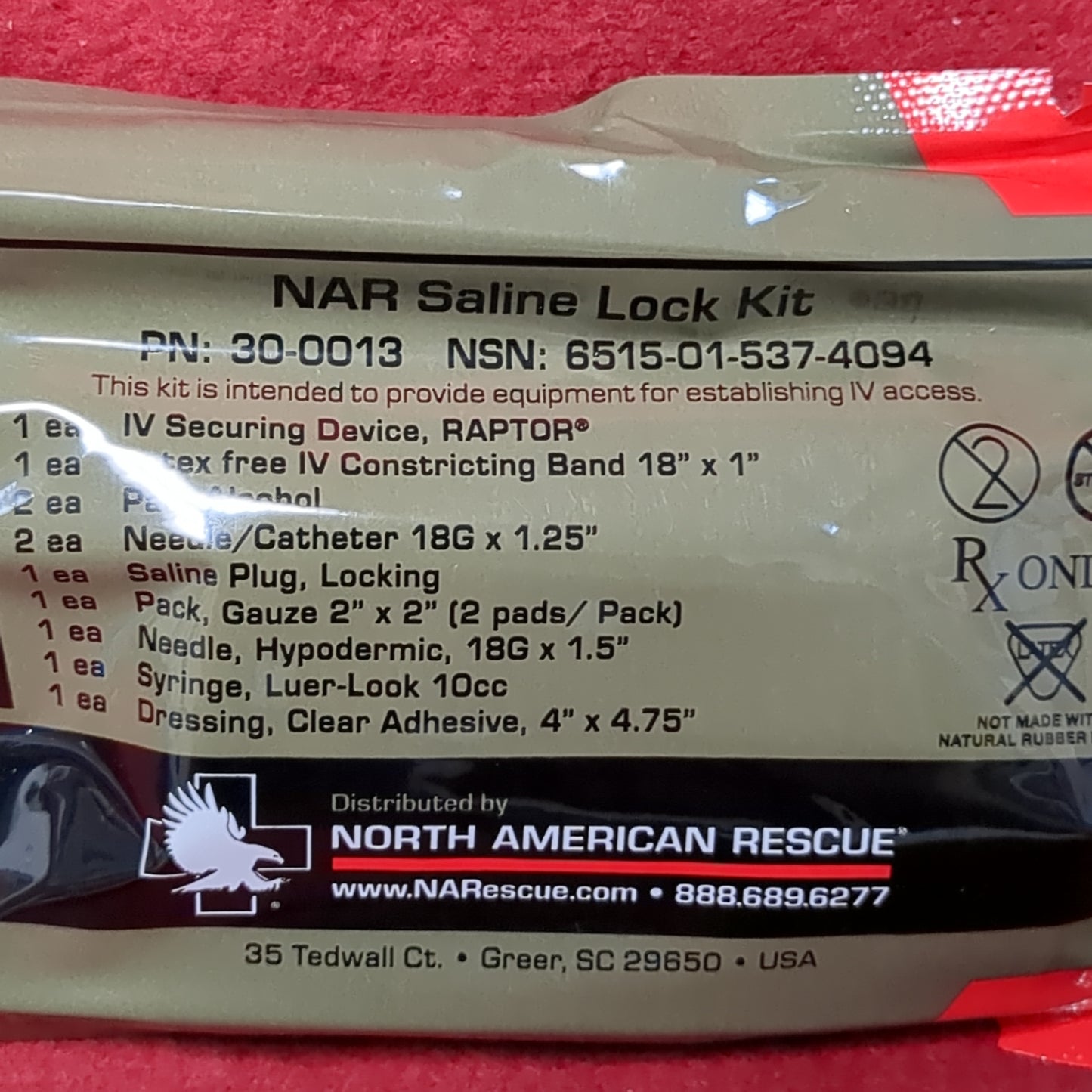 Unopened - NORTH AMERICAN RESCUE NAR Saline Lock Kit (IFAK  ac07-JUN16)