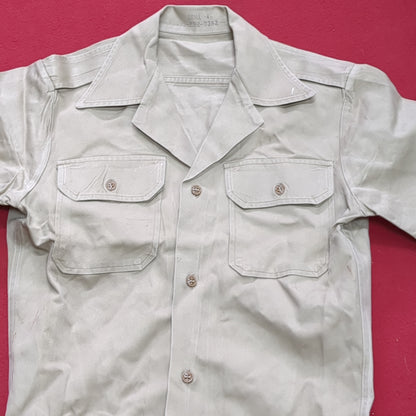 Vintage Vietnam Era US Army Men's Small Tan 445 Short-Sleeve Shirt Good Condition (aa15-AUG79)