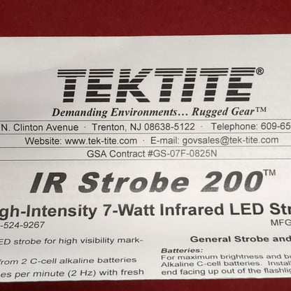 NOS US Army Military Issue Tektite IR Cover Ops Strobe 200 NIB Infared Strobe Light (j09 ab02-g445)