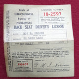 1954 State of Nervousness Back Seat Driver's License (11St)