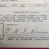 1954 State of Nervousness Back Seat Driver's License (11St)