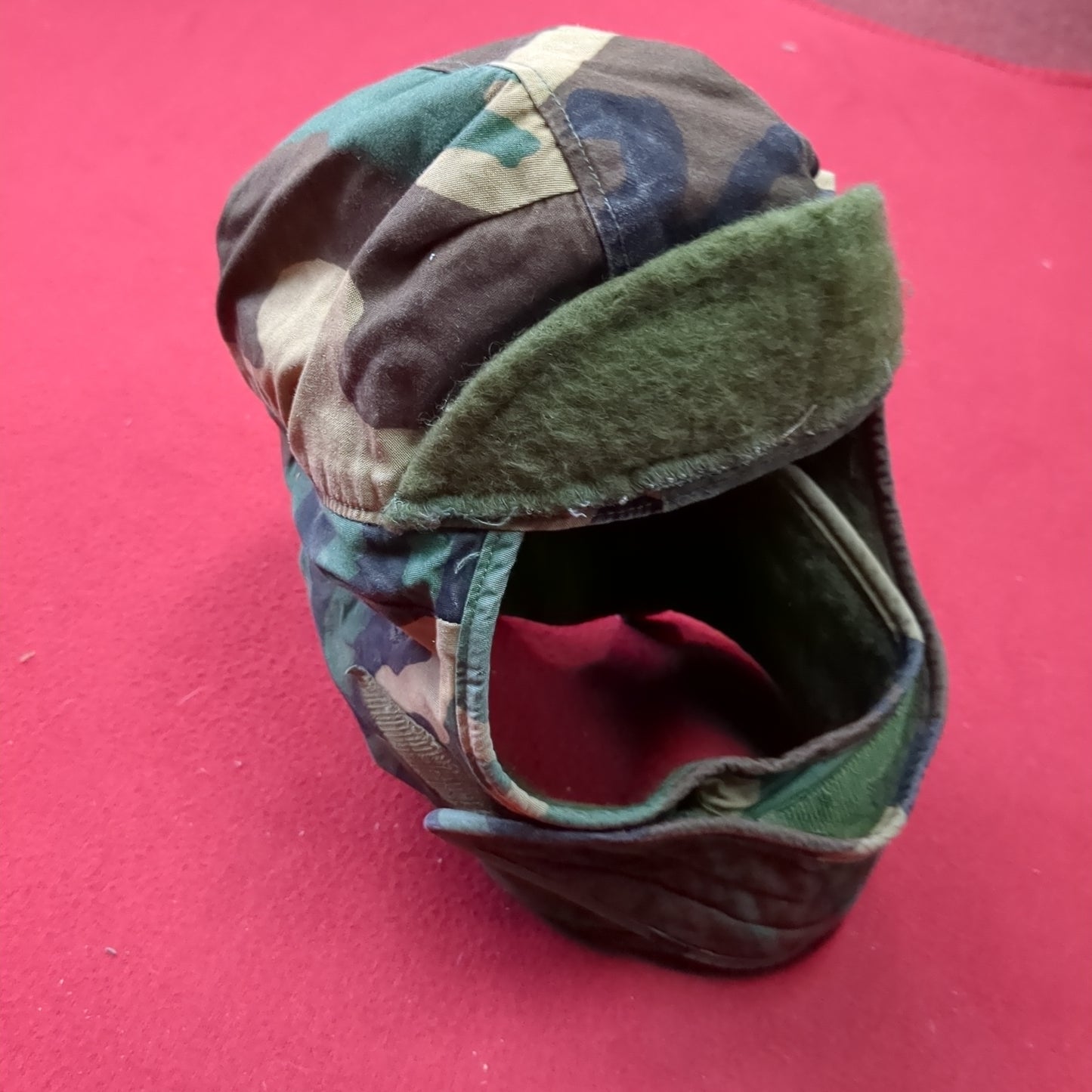 VINTAGE US Army 6 3/4 Cold Weather Liner Pile Cap BDU Woodland Camo (11s (ab10-21)