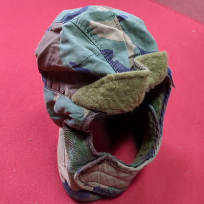 VINTAGE US Army 7 Cold Weather Liner Pile Cap BDU Woodland Camo (11s (ab10-22)