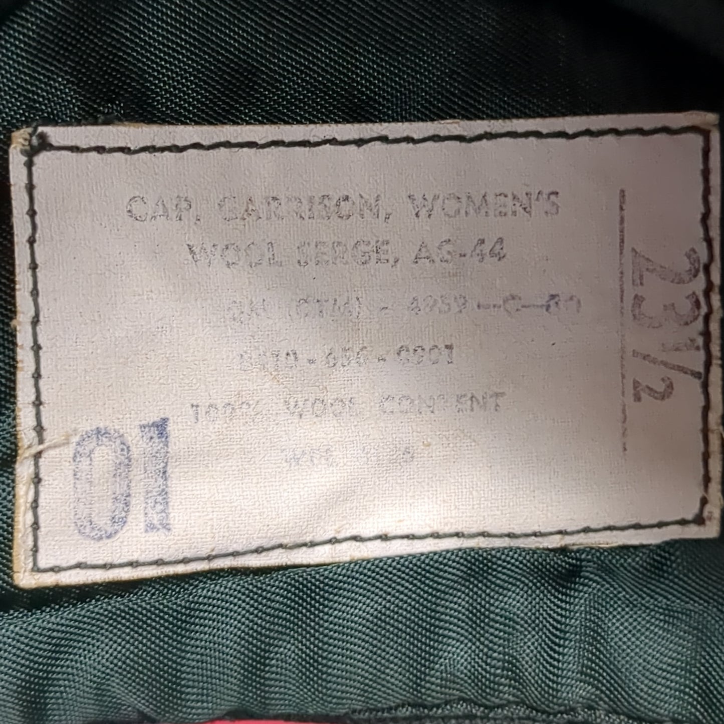 Vintage 1960 Women's 23 1/2 OD Wool Army Military  Green 44 Garrison Cap (10s (ab09-17)