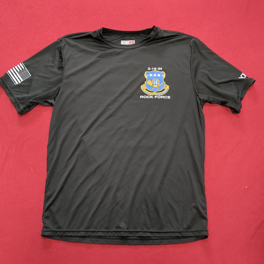 US Army Large Black Rock Force T-Shirt Excellent Condition (fb10-AUG202)