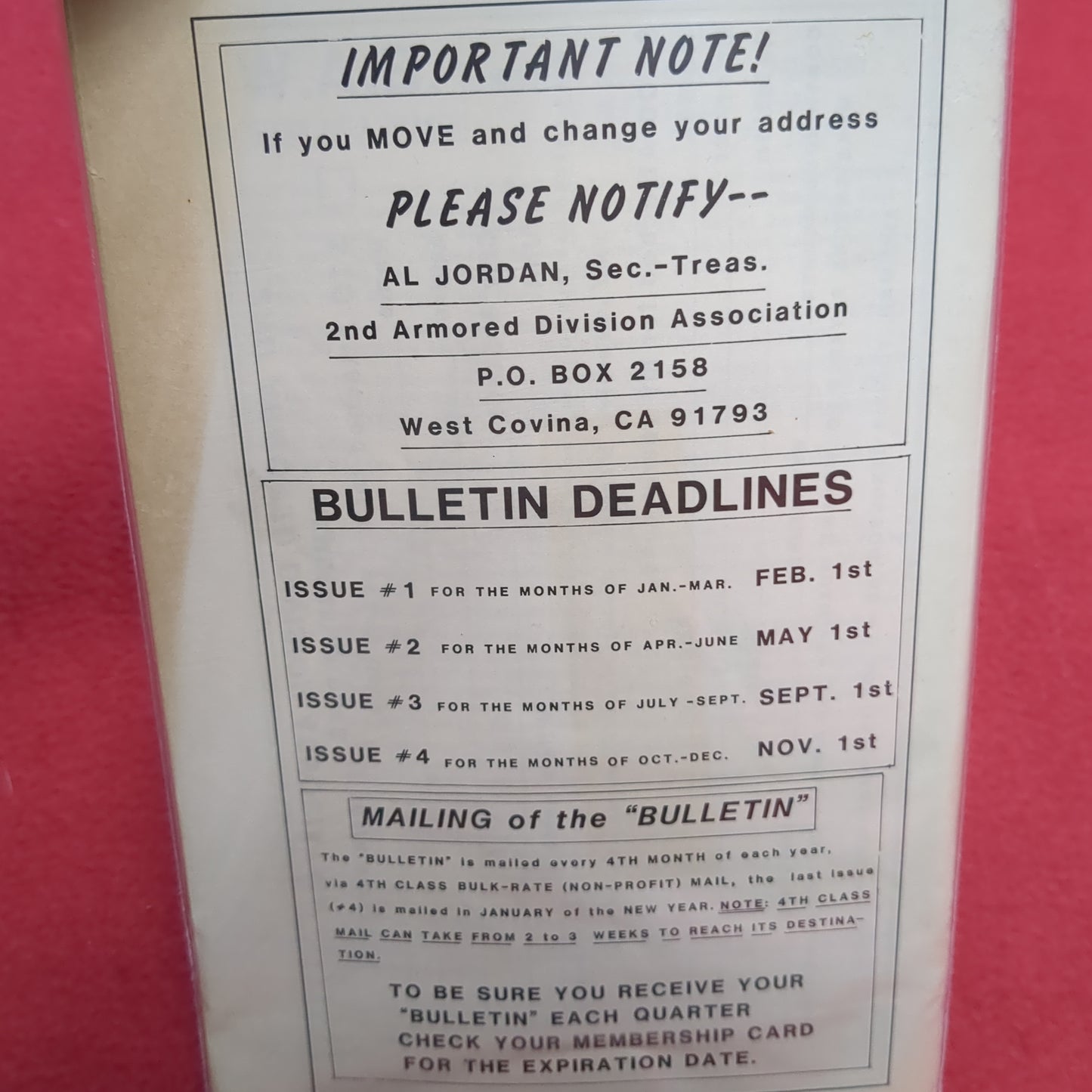 Vintage "Hell on Wheels 2nd Armored Division" Bulletin - 1987 No. 2 (14s- (ab05-MAY150)