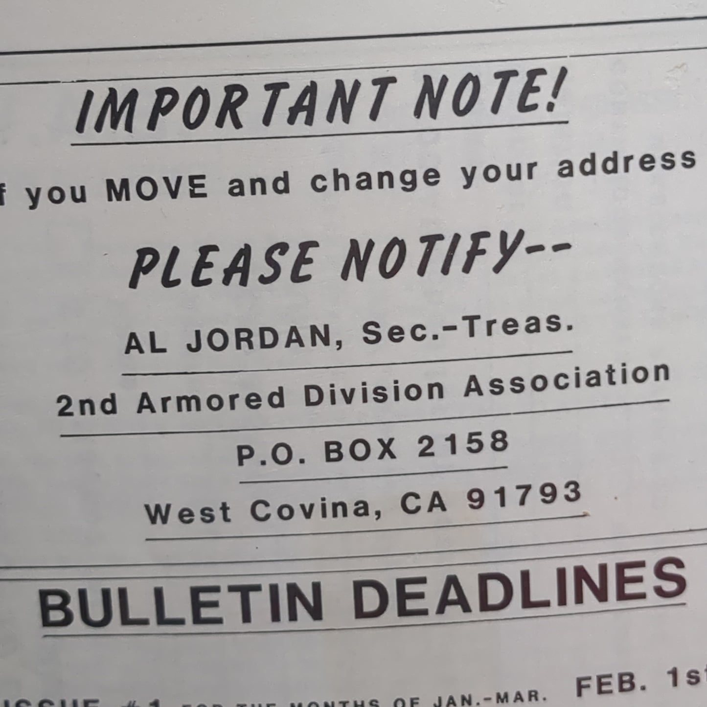 Vintage "Hell on Wheels 2nd Armored Division" Bulletin - 1987 No. 2 (14s- (ab05-MAY150)