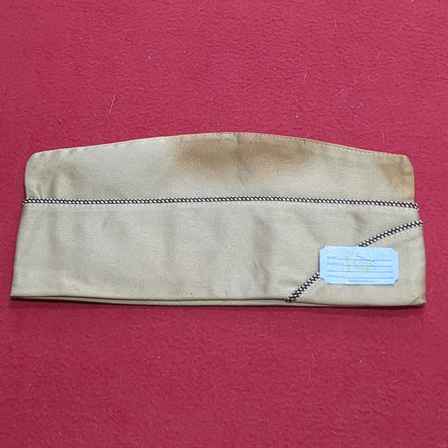 VINTAGE WWII Size ?? Khaki Garrison Red/White Piping Cap (22s ac15-16)