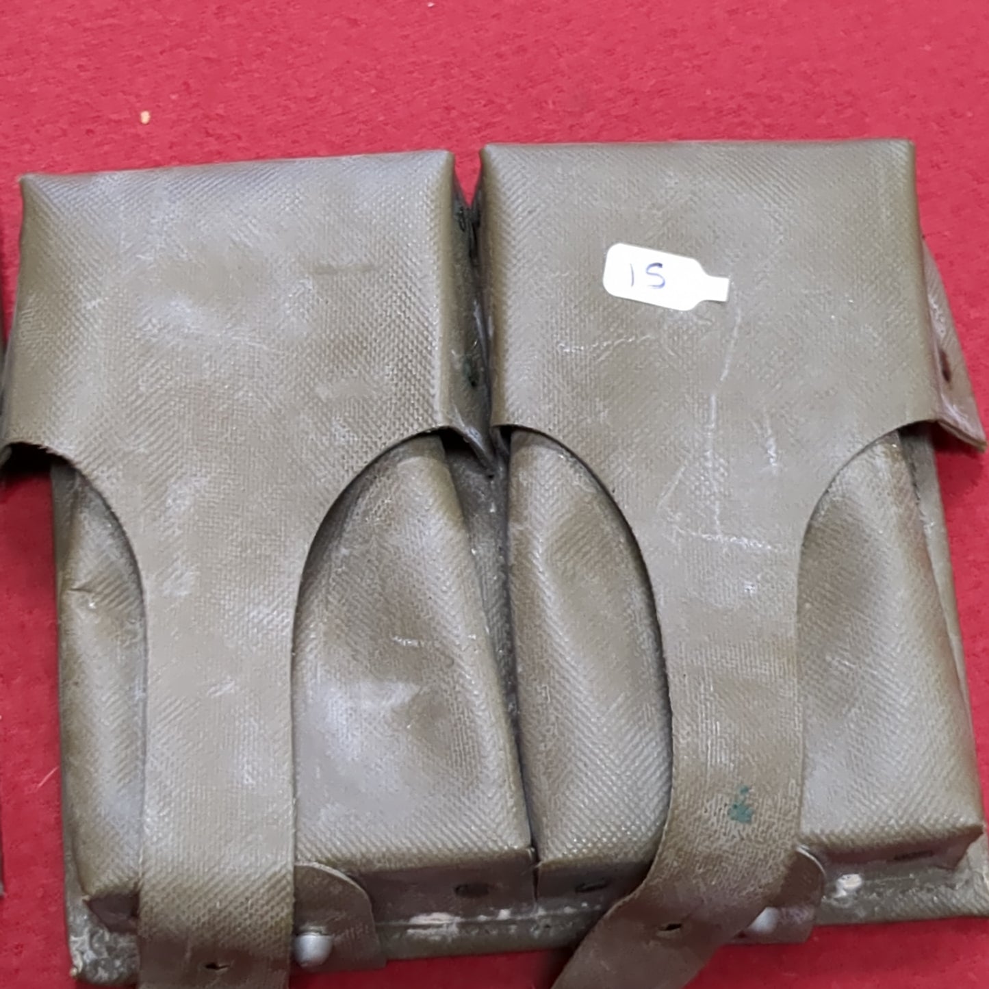 VINTAGE German Bundeswehr Leather Plastic Olive Pouch (21s ac15-15)