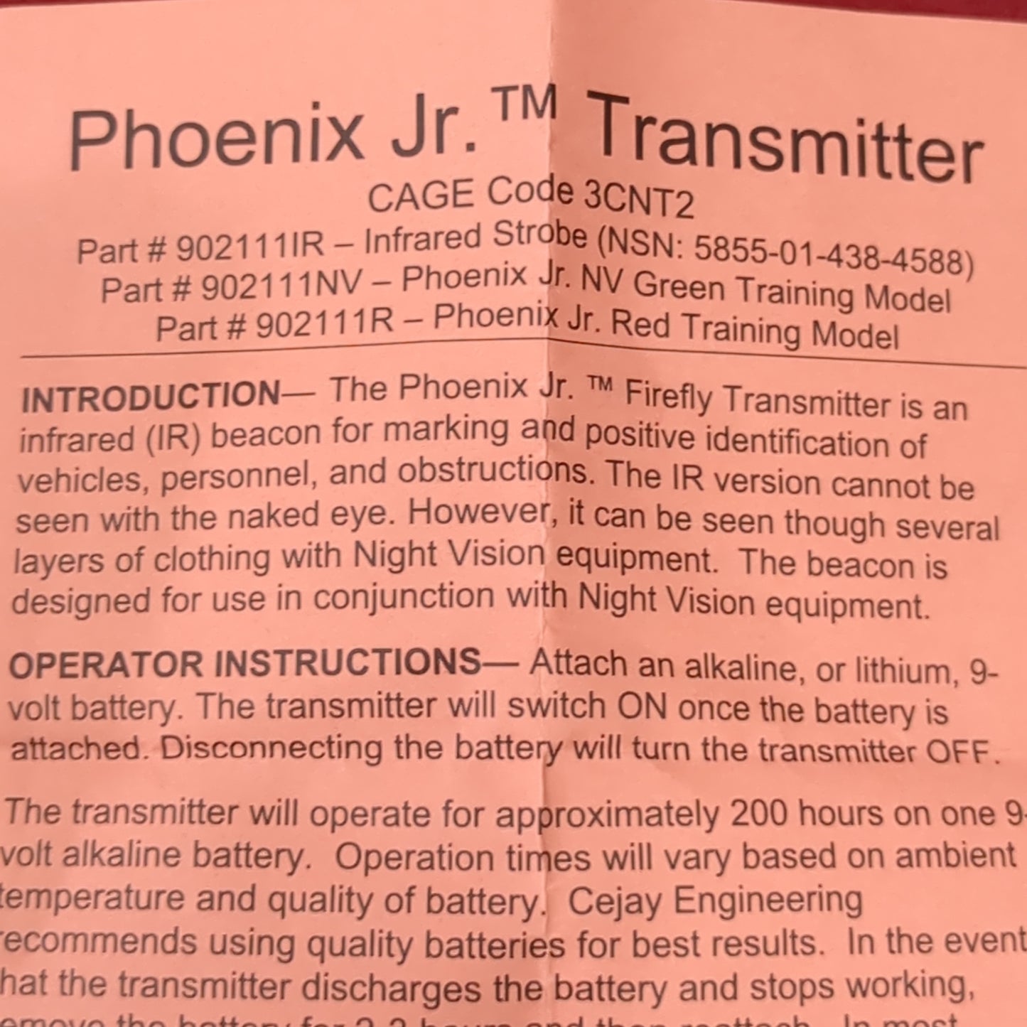 US army cejay phoenix jr, nvg infrared, ir night vision strobe beacon used *J09 ab02-enu15*