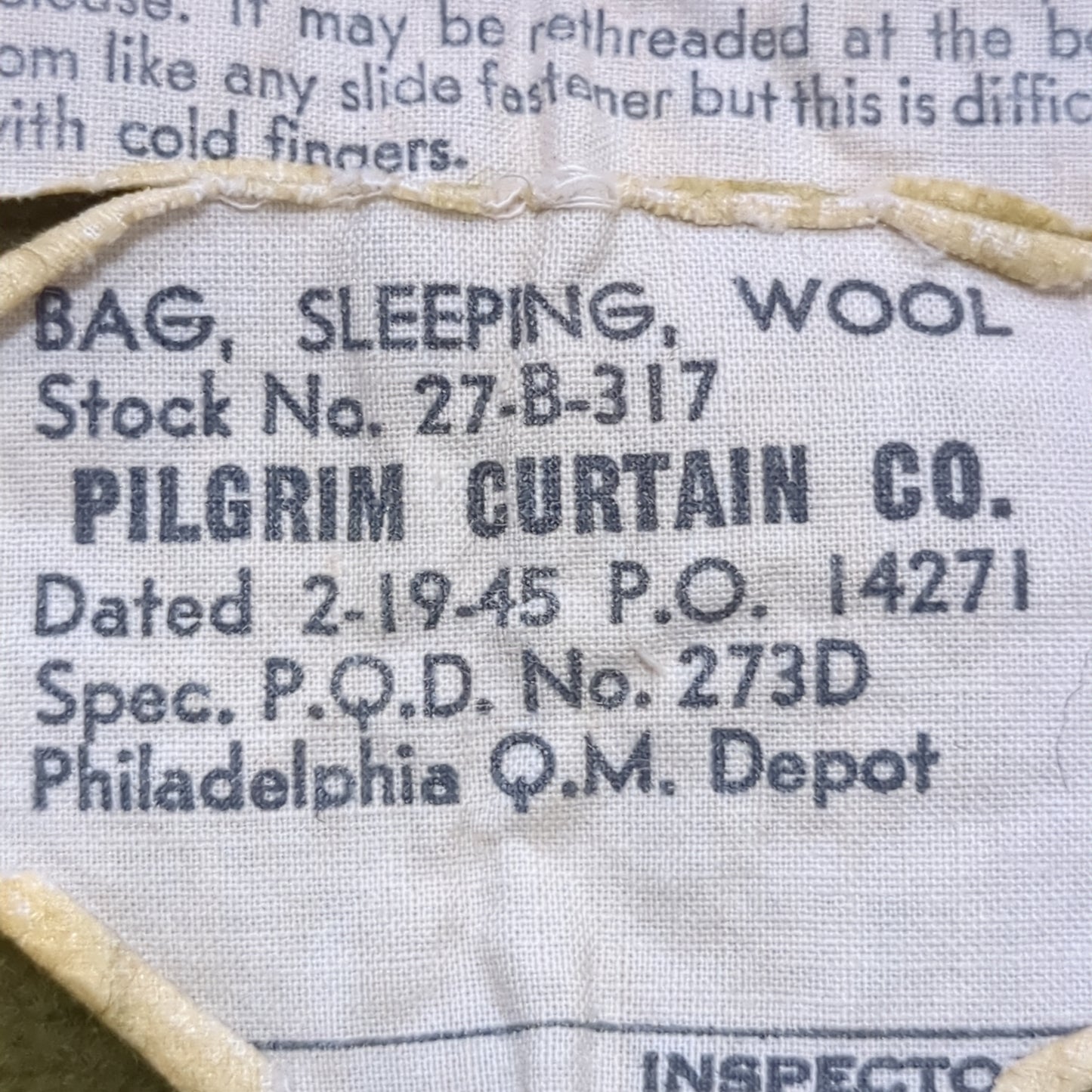 US Army Pilgrim Curtain CO. Wool Sleeping Bag OD Green (BB13-AUG342)