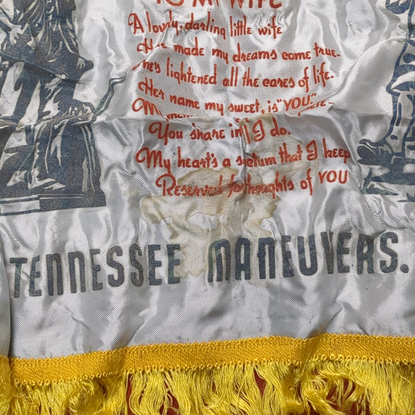 Vintage WWII US Army "To My Wife" Sweetheart Pillow Case (11cc- ca12-C80)