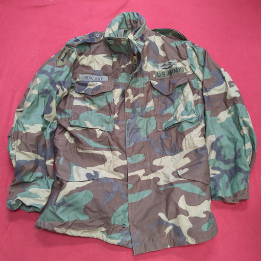 Vintage US Army BDU Woodland MEDIUM LONG Cold Weather Field Jacket (01n dc01-3)