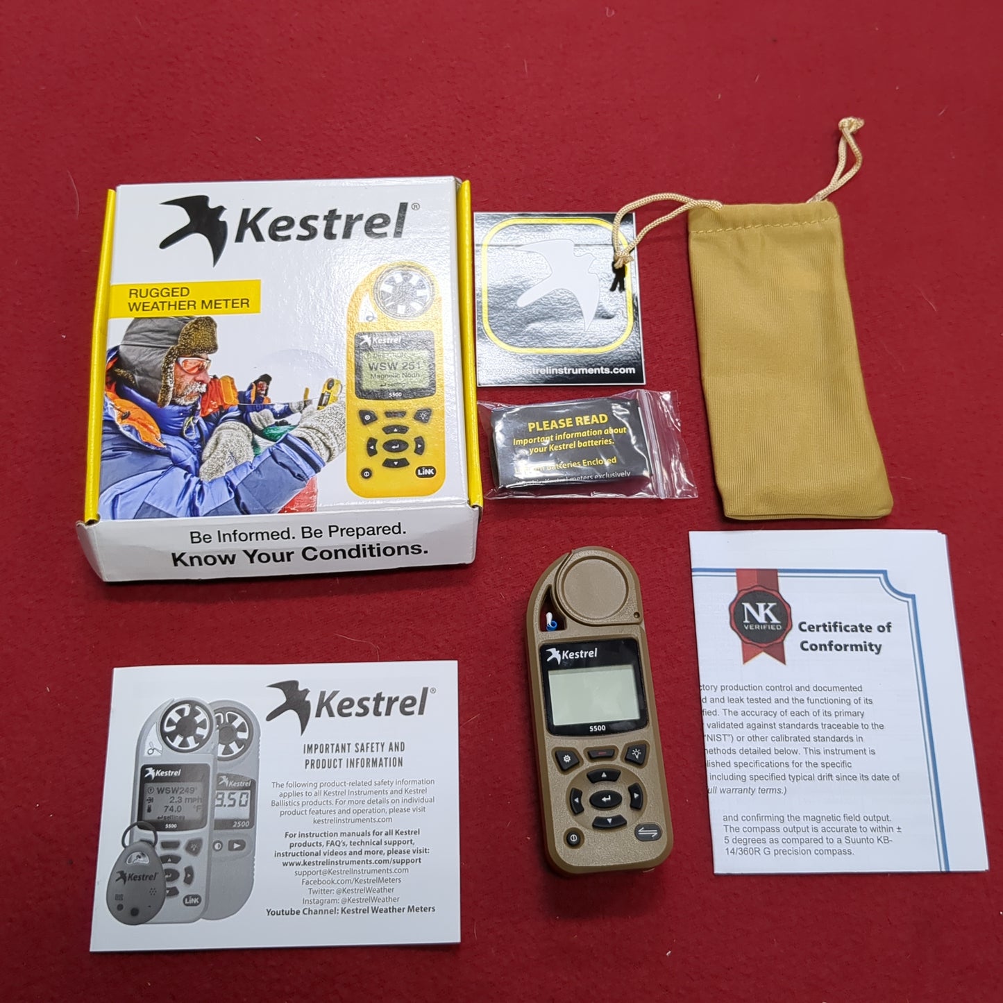 NOS Kestrel 5500 Rugged Weather Meter Tan Excellent In Box Complete (bar ac04-AUG390)