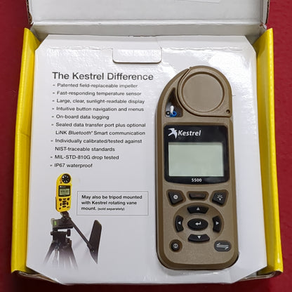 NOS Kestrel 5500 Rugged Weather Meter Tan Excellent In Box Complete (bar ac04-AUG390)