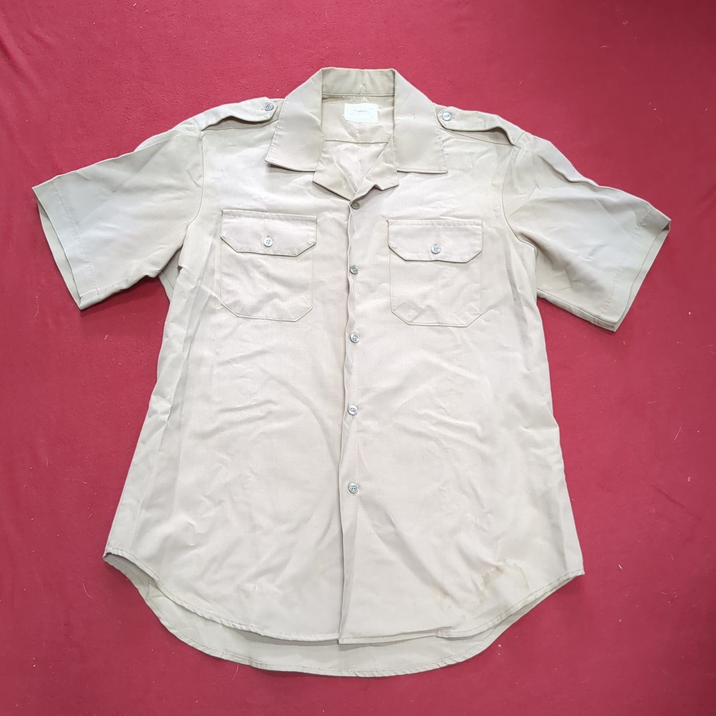 Vintage 1970s US Army Men's Uniform Large Tan Fine Silver Short-Sleeve Shirt Excellent Condition (02g CW- ea04-4)