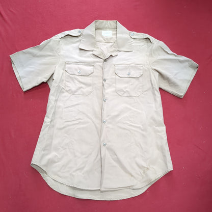 Vintage 1970s US Army Men's Uniform Large Tan Fine Silver Short-Sleeve Shirt Excellent Condition (02g CW- ea04-4)