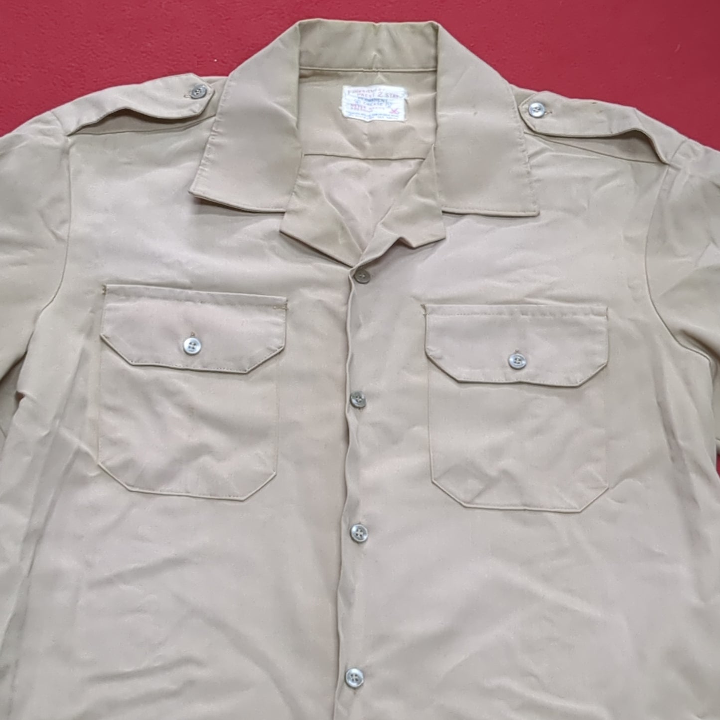 Vintage 1970s US Army Men's Uniform Large Tan Fine Silver Short-Sleeve Shirt Excellent Condition (02g CW- ea04-4)