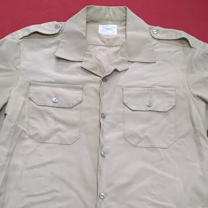 Vintage 1970s US Army Men's Uniform Large Tan Fine Silver Short-Sleeve Shirt Excellent Condition (02g CW- ea04-4)