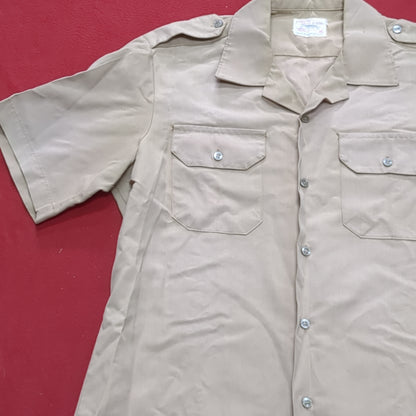 Vintage 1970s US Army Men's Uniform Large Tan Fine Silver Short-Sleeve Shirt Excellent Condition (02g CW- ea04-4)