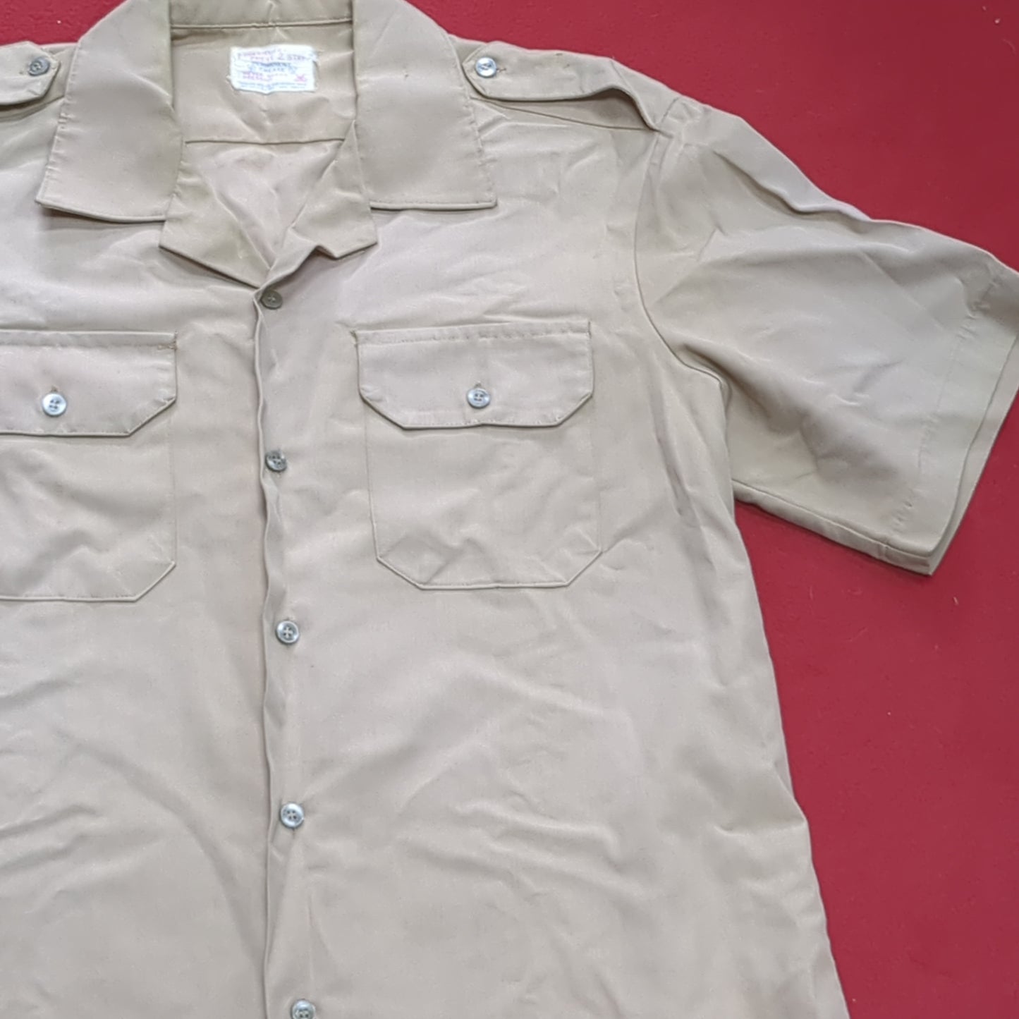 Vintage 1970s US Army Men's Uniform Large Tan Fine Silver Short-Sleeve Shirt Excellent Condition (02g CW- ea04-4)