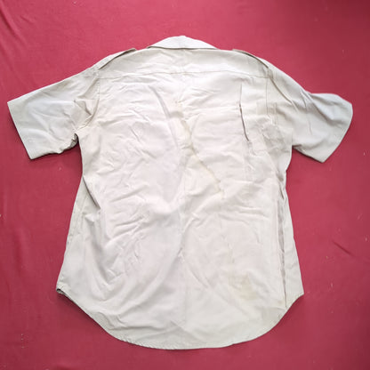 Vintage 1970s US Army Men's Uniform Large Tan Fine Silver Short-Sleeve Shirt Excellent Condition (02g CW- ea04-4)
