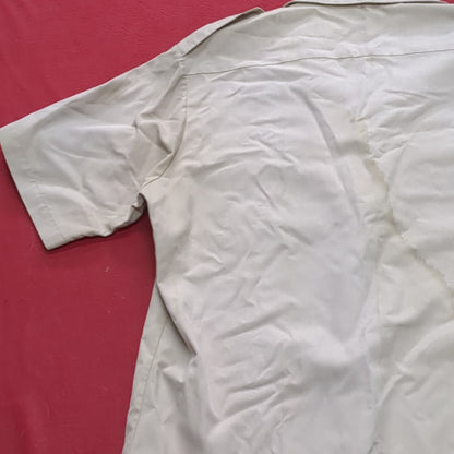 Vintage 1970s US Army Men's Uniform Large Tan Fine Silver Short-Sleeve Shirt Excellent Condition (02g CW- ea04-4)