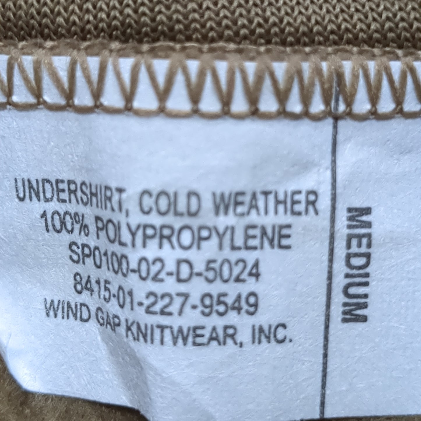 1980s/90s US Army MEDIUM Cold Weather Undershirt Brown Excellent Condition (18g waf2- fa02-10)