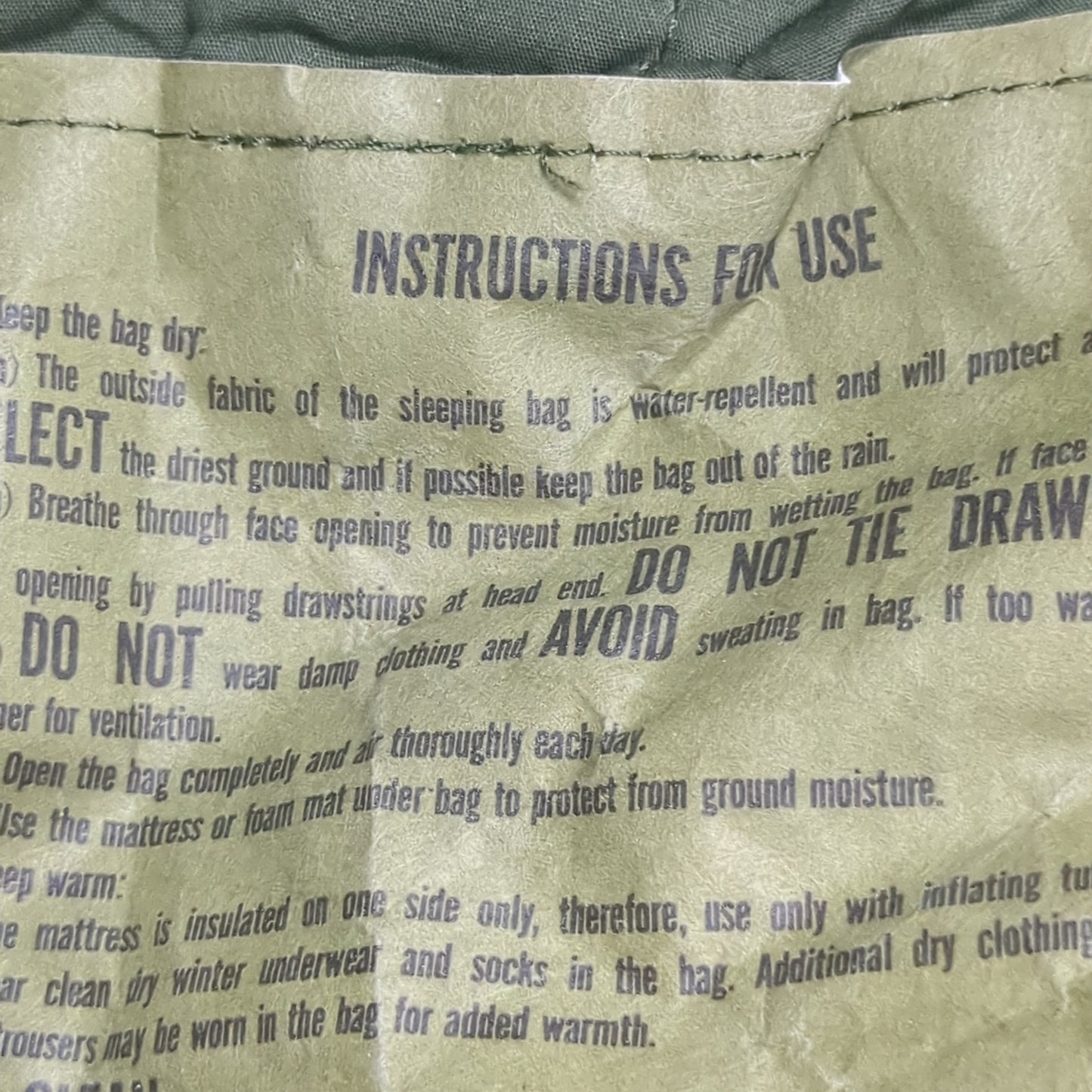 1980s USGI Intermediate Cold Weather Sleeping Bag Olive Green OD (BB03-SEP161)