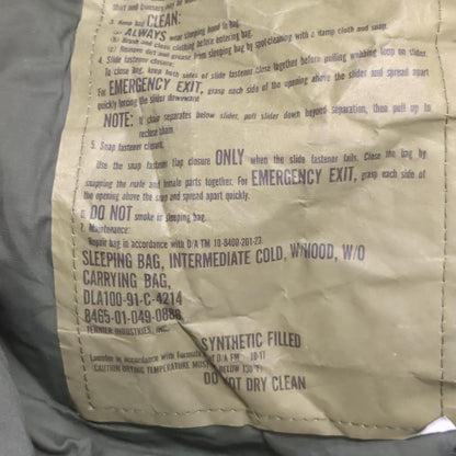 1980s USGI Intermediate Cold Weather Sleeping Bag Olive Green OD (BB03-SEP161)