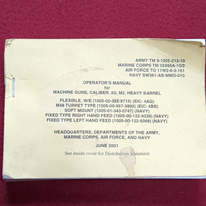 BOOK: JUNE 2001 OPERATORS MANUAL MACHINE GUNS, CALIBER .50; M2 HEAVY BARREL (box1)