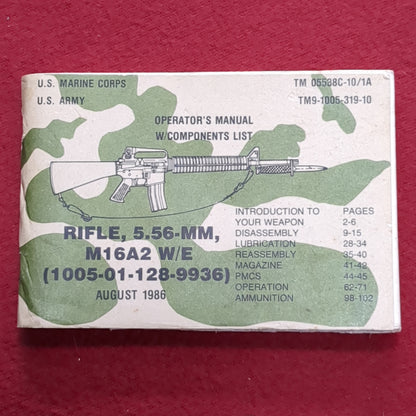 BOOK: 27 AUGUST 1986 OPERATORS MANUAL RIFLE 5.56MM M16A2 (box1)