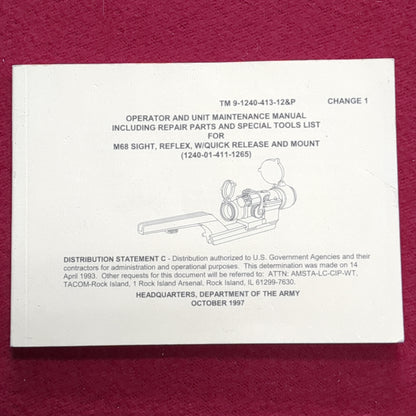 BOOK: OCTOBER 1997 MAINTENANCE MANUAL M68 SIGHT w/QUICK RELEASE MOUNT (box1)