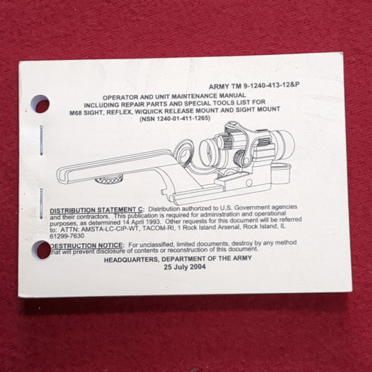 BOOK: 25 JULY 2004 OPERATOR MAINTENACE MANUAL M68 SIGHT w/QUICK RELEASE MOUNT (box1)