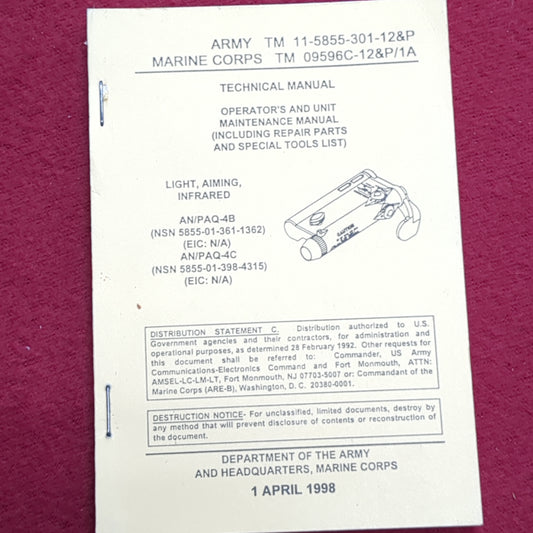 BOOK: 1 APRIL 1998 OPERATOR'S MANUAL AN/PAQ-4B AN/PAQ-4C (box1)