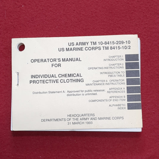 BOOK: 31 MARCH 1993 OPERATOR'S MANUAL INDIVIDUAL CHEMICAL PROTECTIVE CLOTHING (box1)