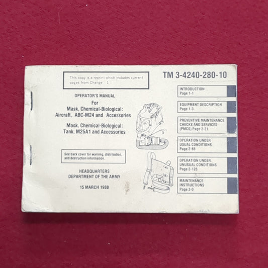 BOOK: 15 MARCH 1988 MASK CHEMICAL-BIOLOGICAL M24/M25A1 (box1)