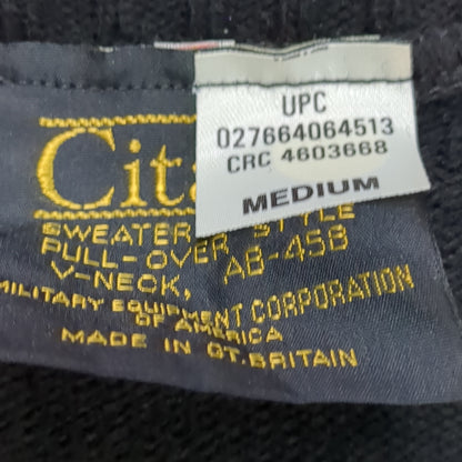 Vintage CITADEL Medium V-NECK SWEATER Black Pull-Over Acrylic Excellent Condition (31o- da15-08)