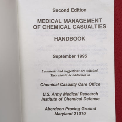 BOOK: September 1995 Second Edition Medical Management Of Chemical Casualties Handbook (box2)